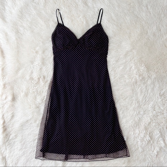 Charlotte Russe Y2K black tulle pink Swiss dot midi vintage slip dress Sz S - Picture 2 of 13
